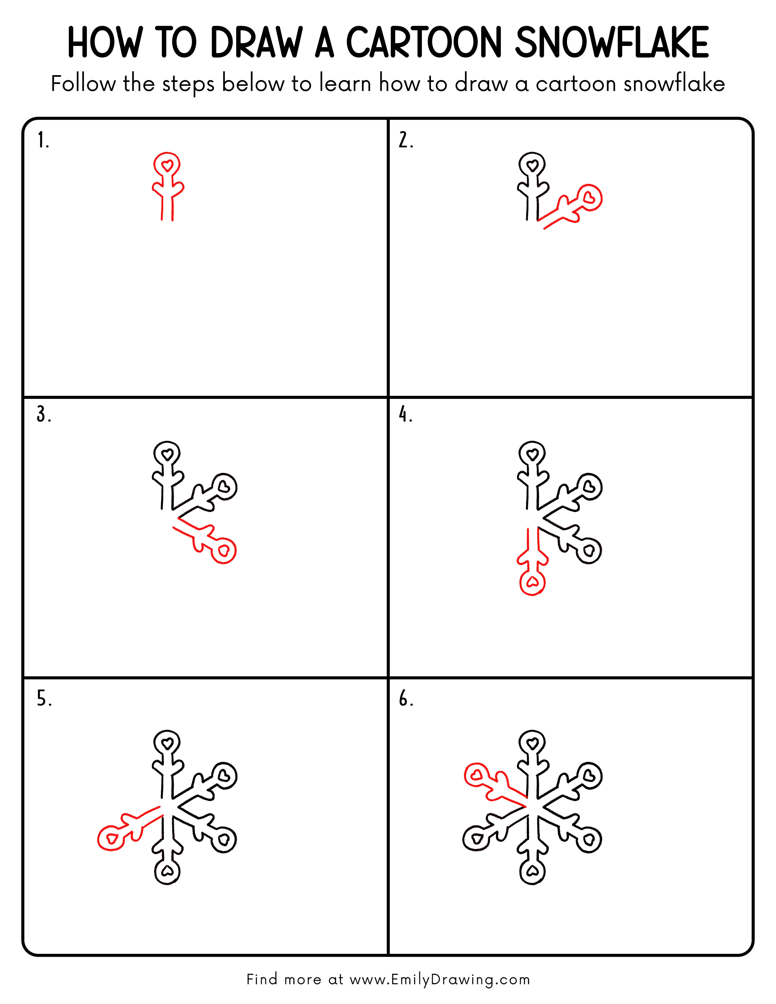 Printable Cartoon Snowflake Drawing Guide